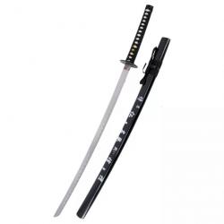 KATANA DECO LAME ACIER MOTIFS JAPONAIS SUR FOND NOIR