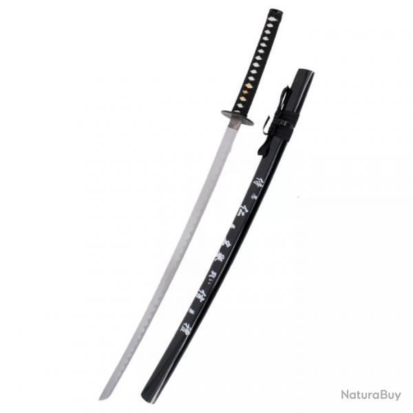 KATANA DECO LAME ACIER MOTIFS JAPONAIS SUR FOND NOIR