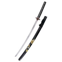 KATANA DECO LAME ACIER MOTIF DRAGON NOIR