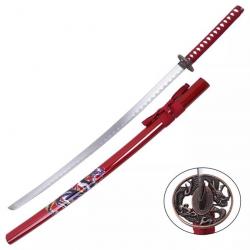 KATANA DECO LAME ACIER MOTIF DRAGON ROUGE