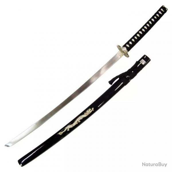 KATANA DECO LAME ACIER MOTIF DRAGON FOURREAU NOIR