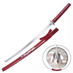 KATANA DECO LAME ACIER MOTIF DRAGON FOURREAU ROUGE