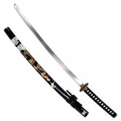 KATANA DECO LAME ACIER MOTIF DRAGON FOURREAU NOIR