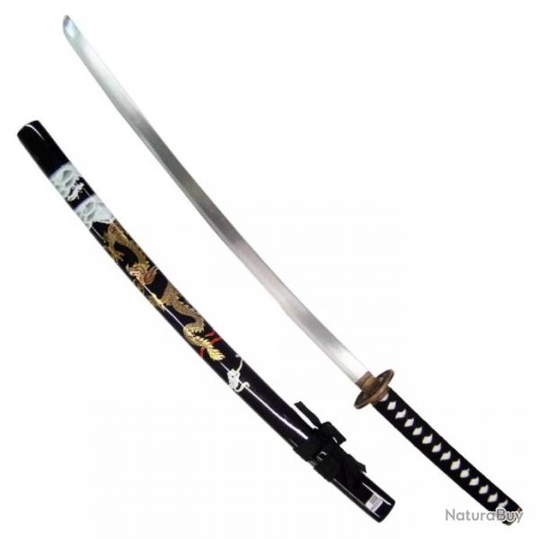 KATANA DECO LAME ACIER MOTIF DRAGON FOURREAU NOIR