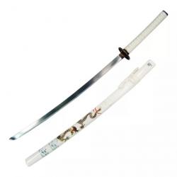 KATANA DECO LAME ACIER MOTIF DRAGON FOURREAU BLANC