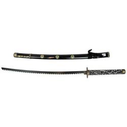 KATANA DECO LAME ACIER MOTIF DRAGON FOURREAU NOIR