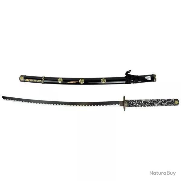 KATANA DECO LAME ACIER MOTIF DRAGON FOURREAU NOIR