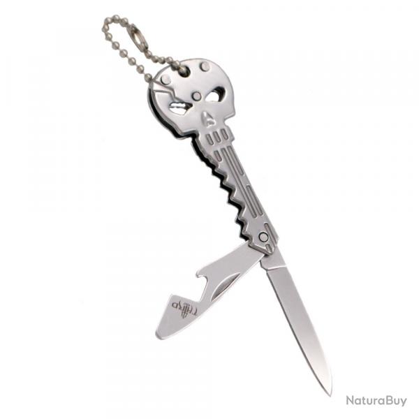 COUTEAU PORTE-CLES TETE DE MORT CHROME