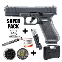 SUPER PACK PISTOLET GLOCK 17 T4E NOIR CAL 0.43 + BILLES CAOUTCHOUC ET POIVRE