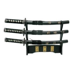 SET MINI KATANAS DECO LAME ACIER MOTIFS GRAVURES CHINOISES