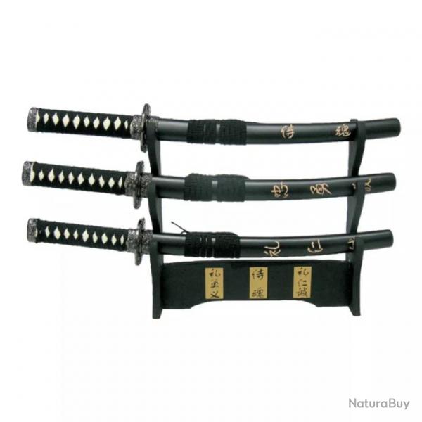 SET MINI KATANAS DECO LAME ACIER MOTIFS GRAVURES CHINOISES