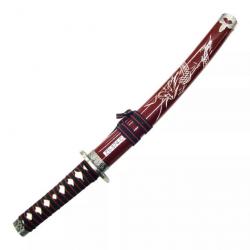 MINI KATANA DECO LAME ACIER MOTIFS JAPONAIS ROUGE