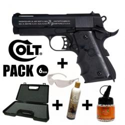 PACK PISTOLET COLT 1911 DEFENDER Noir - Culasse mobile - 6 mm BB - Gaz 0.9J