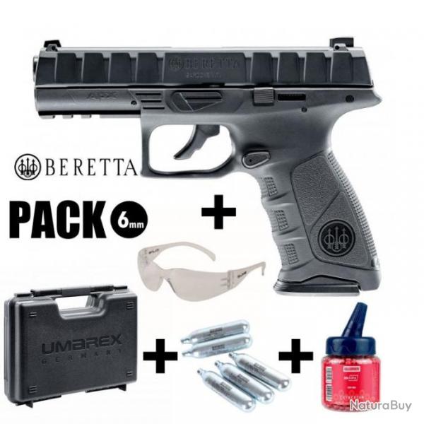 PACK PISTOLET BERETTA APX Noir - Blowback - 6mm BB - CO 1.4J