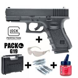 PACK PISTOLET GLOCK 19 Noir - Culasse fixe - 6 mm BB - CO² 2J