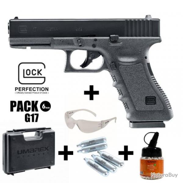 PACK PISTOLET GLOCK 17 Noir - 6 mm BB - CO 2J