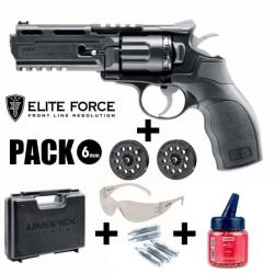 PACK PISTOLET ELITE FORCE H8R Noir - 6 mm BB - CO²