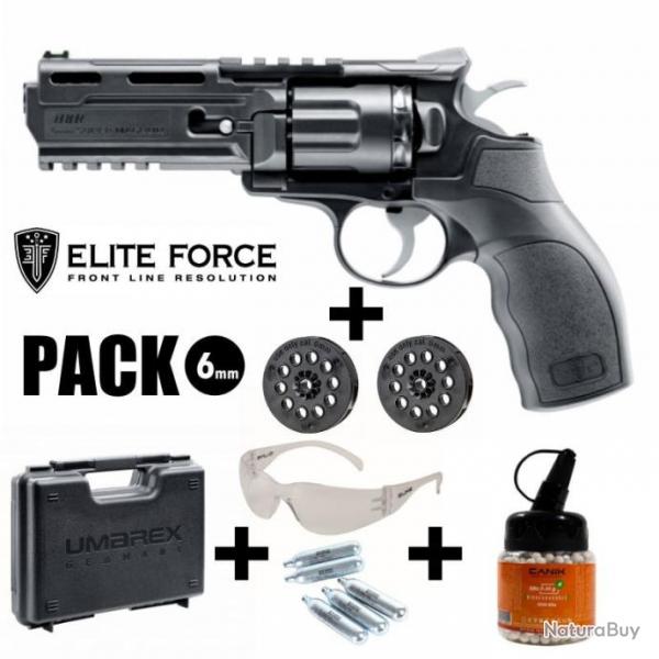 PACK PISTOLET ELITE FORCE H8R Noir - 6 mm BB - CO