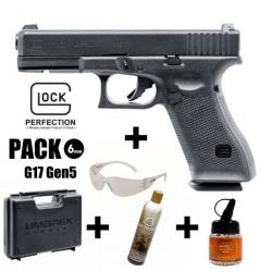 PACK PISTOLET GLOCK 17 Gen5 Noir - 6 mm BB - Gaz 1J