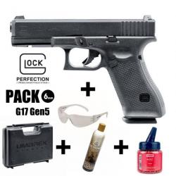 PACK PISTOLET GLOCK 17 Gen5 Noir - 6 mm BB - Gaz 1J