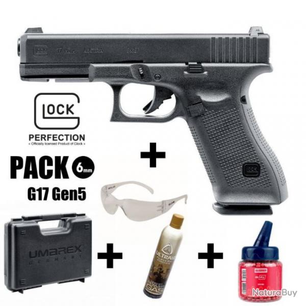 PACK PISTOLET GLOCK 17 Gen5 Noir - 6 mm BB - Gaz 1J