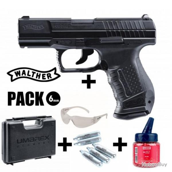 PACK PISTOLET WALTHER P99 DAO Noir - Blowback - 6 mm BB - CO 2J