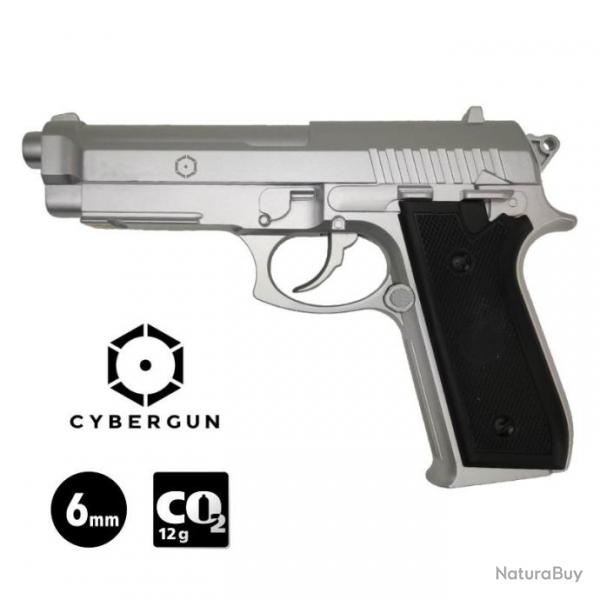 PISTOLET CYBERGUN PT92 Silver - Culasse fixe - 6 mm BB - CO 0.9J