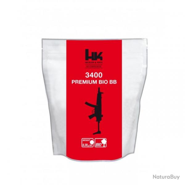 BILLES AIRSOFT BIO HK 0,30 g Blanches SACHET 3400 BBs