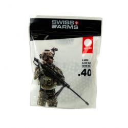 BILLES AIRSOFT BIO SWISS ARMS 0,40 g Blanches SACHET 1000BBs