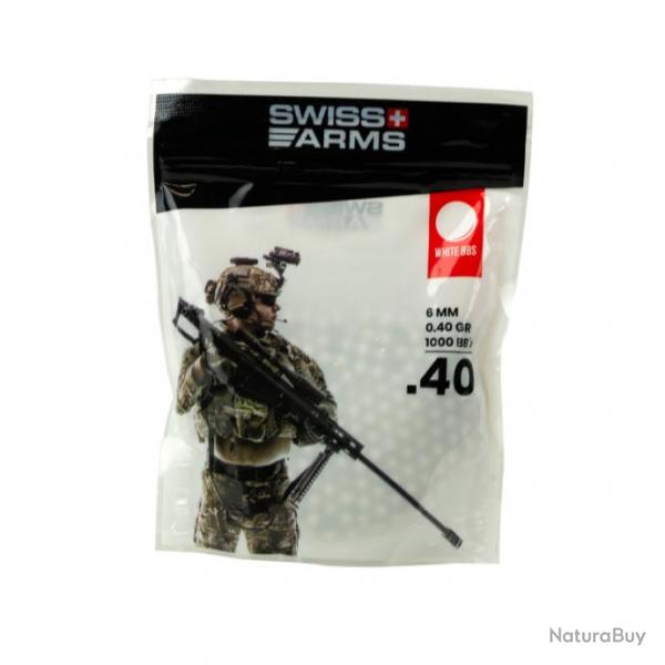 BILLES AIRSOFT BIO SWISS ARMS 0,40 g Blanches SACHET 1000BBs