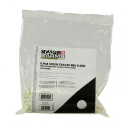 BILLES AIRSOFT BIO SWISS ARMS 0,25 g TRACER VERT SACHET 500BBs