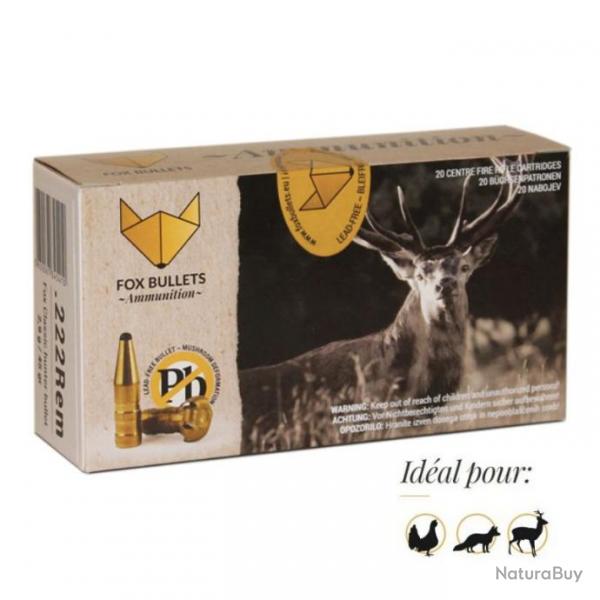 FOX BULLETS 222REM 45gr CARTOUCHES SANS PLOMB FOX CLASSIC HUNTER (BOITE DE 20)