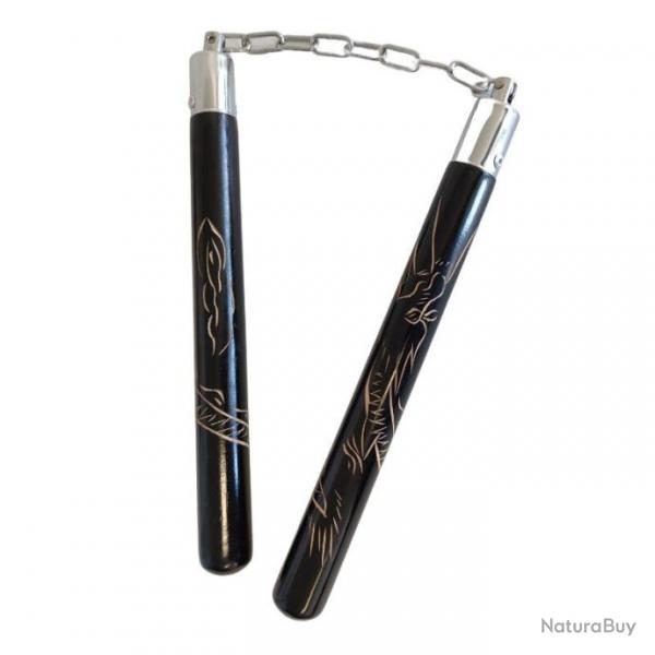 NUNCHAKU BOIS NOIR MOTIF DRAGON