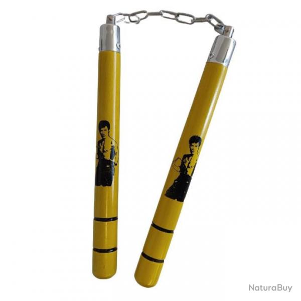 NUNCHAKU BOIS JAUNE MOTIF NOIR