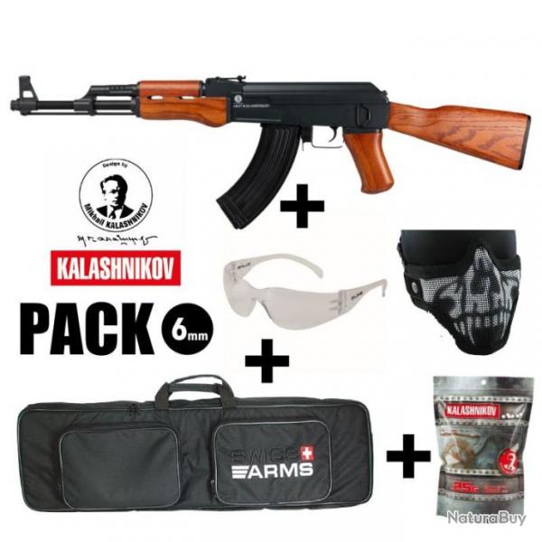 PACK REPLIQUE AEG KALASHNIKOV AK 47 Mtal/bois - 550BBs 6mm 1.2J