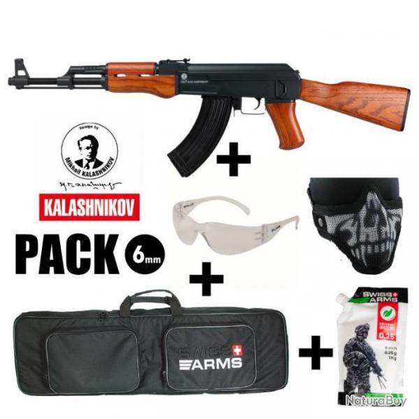 PACK REPLIQUE AEG KALASHNIKOV AK 47 Mtal/bois - 550BBs 6mm 1.2J