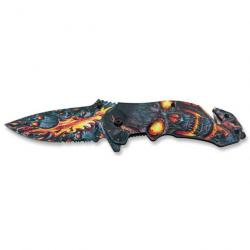 COUTEAU PLIANT SKULL EN FLAMES LAME 8.8CM