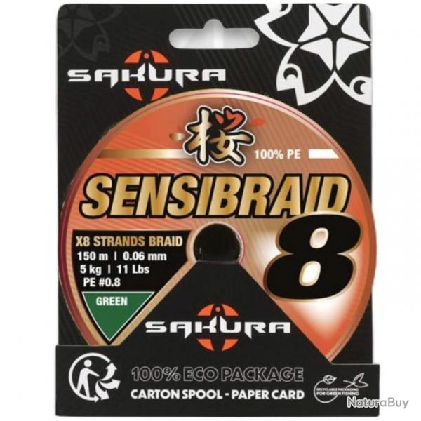 Tresse Sakura Sensibraid 8X Eco-Pack Green 150m 5kg 150m 0,06mm Green