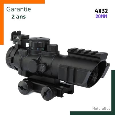 Lunette de visée 4x32 optique avec réticule tri-illuminée - Aluminium