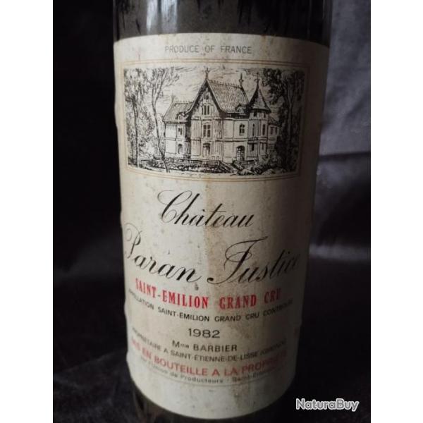 FAUTE DE CAVE ACTUELLEMENT VDS :  CHTEAU PARAN- JUSTICE" MME BARBIER -SAINT MILION GRAND CRU 1982.