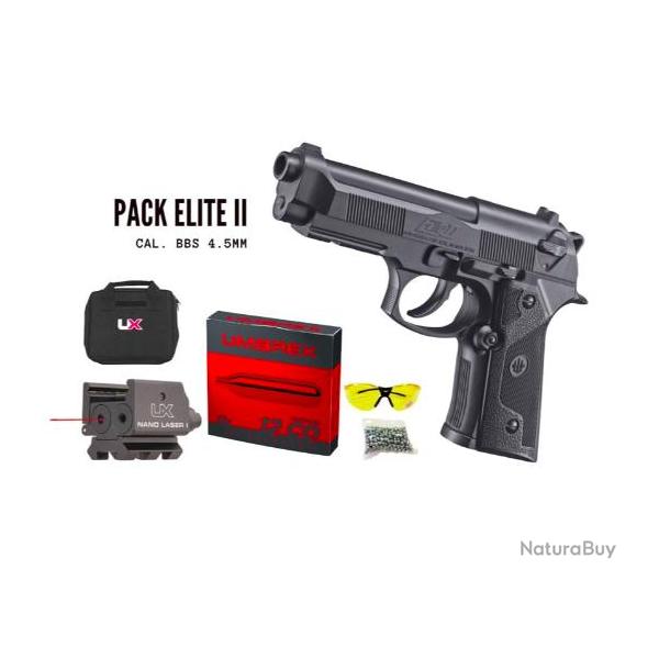 PACK BERETTA ELITE II CO2 CAL BB/4.5 MM + LASER, FOURREAU ET CO2