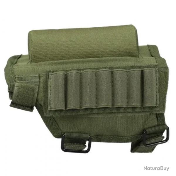 Repose-Joue Tactique avec Porte-Munitions pour Fusil - Chasse & Tir - Ambidextre Vert