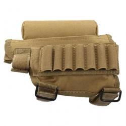 Repose-Joue Tactique avec Porte-Munitions pour Fusil - Chasse & Tir - Ambidextre Kaki