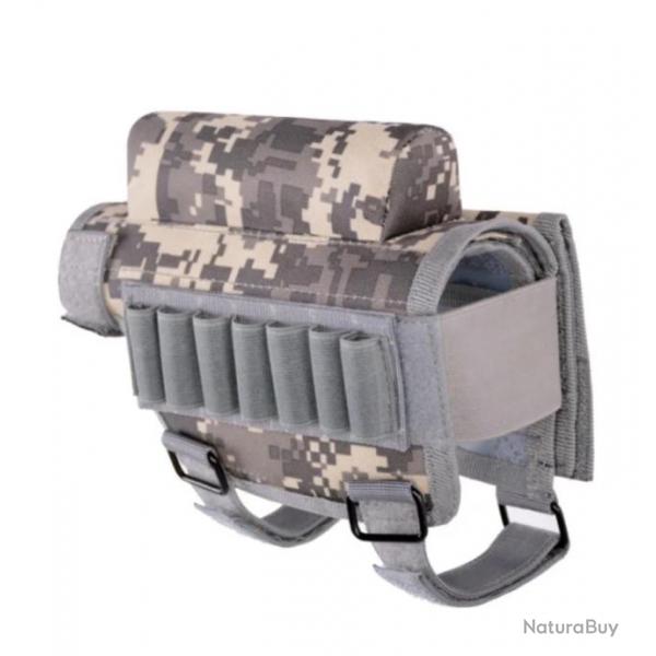 Repose-Joue Tactique avec Porte-Munitions pour Fusil - Chasse & Tir - Ambidextre ACU