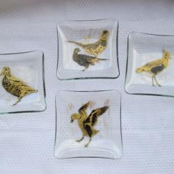 Thème CHASSE Gibier à Plume -Lot de 4 COUPELLES en verre - Années 60 .