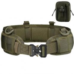 Ceinture Tactique Rembourrée Réglable Multifonction + Pochette Escalade Chasse Tir Randonnée Vert