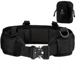 Ceinture Tactique Rembourrée Réglable Multifonction + Pochette Escalade Chasse Tir Randonnée Noir