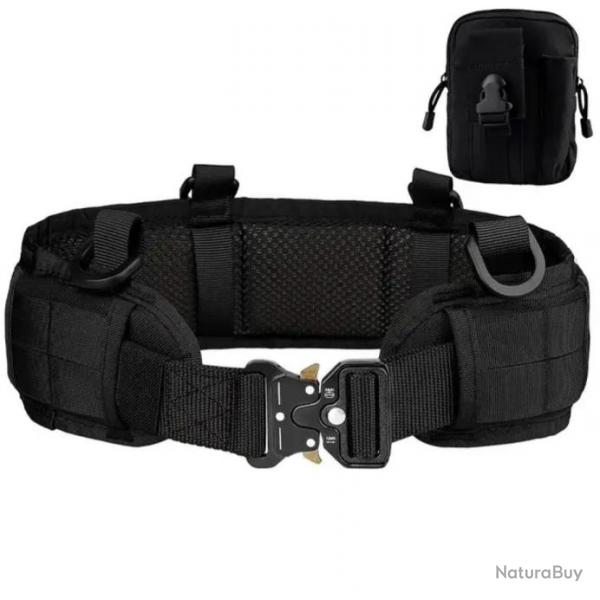 Ceinture Tactique Rembourre Rglable Multifonction + Pochette Escalade Chasse Tir Randonne Noir