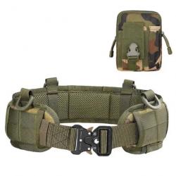 Ceinture Tactique Rembourrée Réglable Multifonction + Pochette Escalade Chasse Tir Randonnée Camoufl