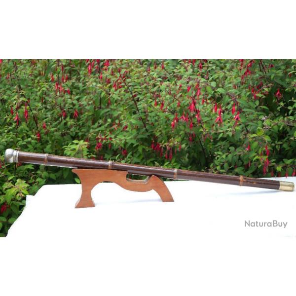 ANTIQUITE Canne systme braconnier MANUF bambou  pche dpliable pommeau mtal lest SCN24CAN001